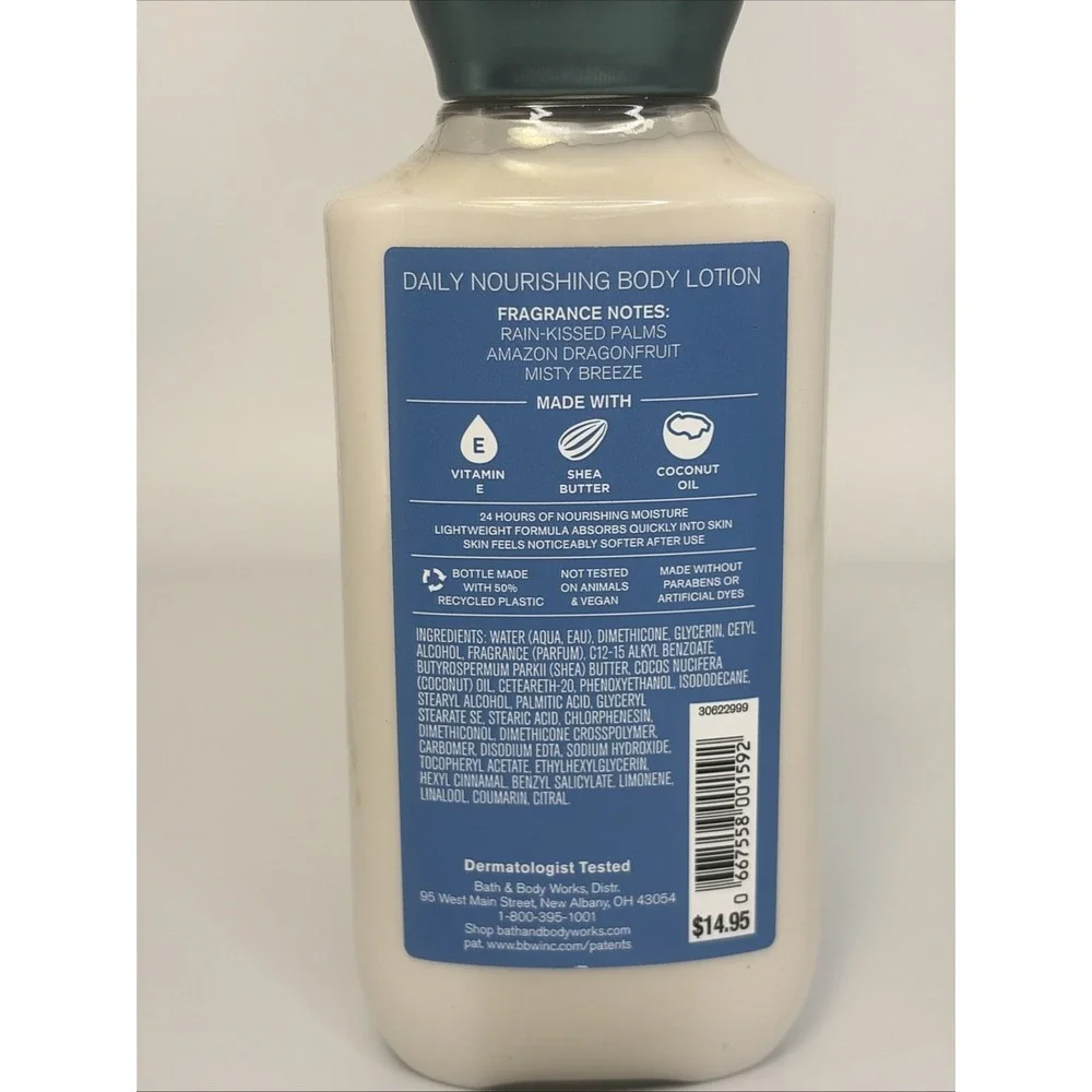 BATH & BODY WORKS FRESH JUNGLE RAIN LOTION CREAM‎ HAND 8 OZ SHEA BUTTER DAILY